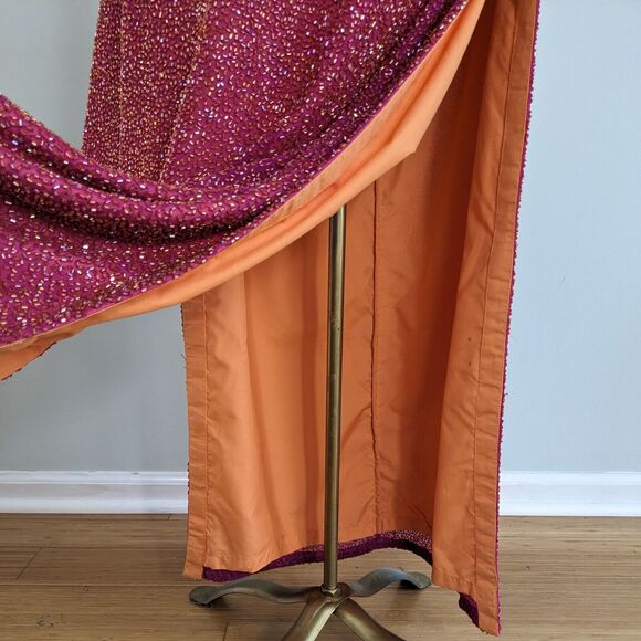 Sean Collection Prom Dress Maxi Gown Y2K Beaded Silk Shoulder Slit Sheath Pink L - Picture 5 of 14